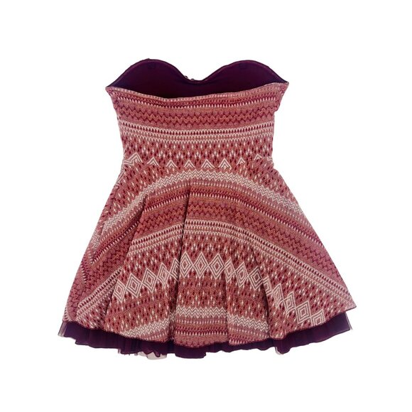 Free People Burgundy Shimmer Fit & Flare Tulle Trim Embroidered Sweetheart Dress - Picture 8 of 16